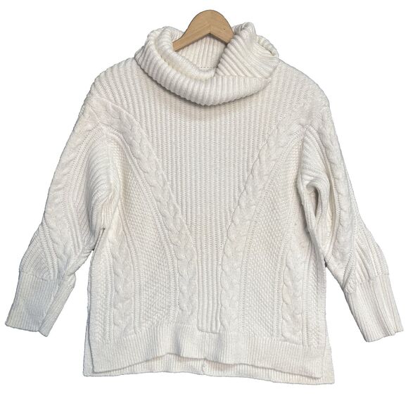 Banana Republic M Ivory Merino Alpaca Wool Blend Cable-knit Turtleneck Sweater - Picture 1 of 7